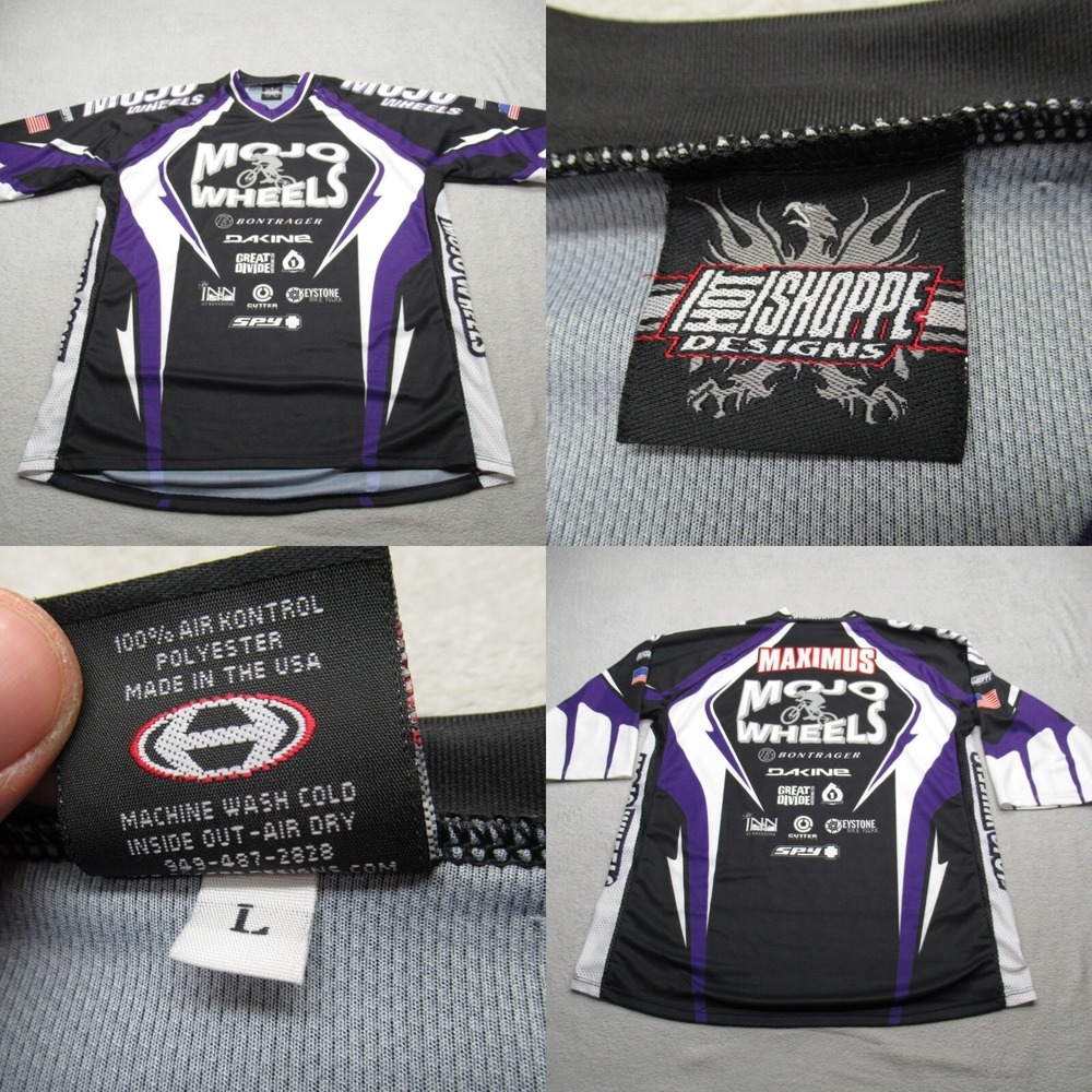 Mojo‎ Wheels Cycling Shirt Mens Large Hot Shoppe Black Short Sleeve Made In USA